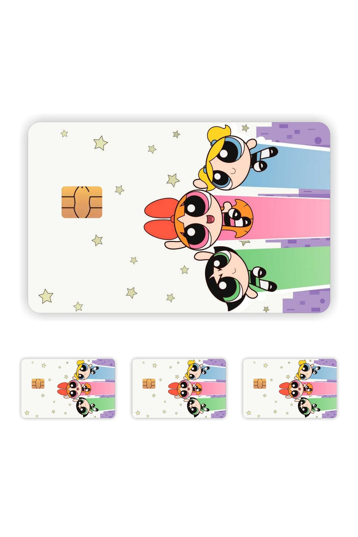 4 Adet  Powerpuff Girls Kart Kaplama Sticker Kart Etiketi 01