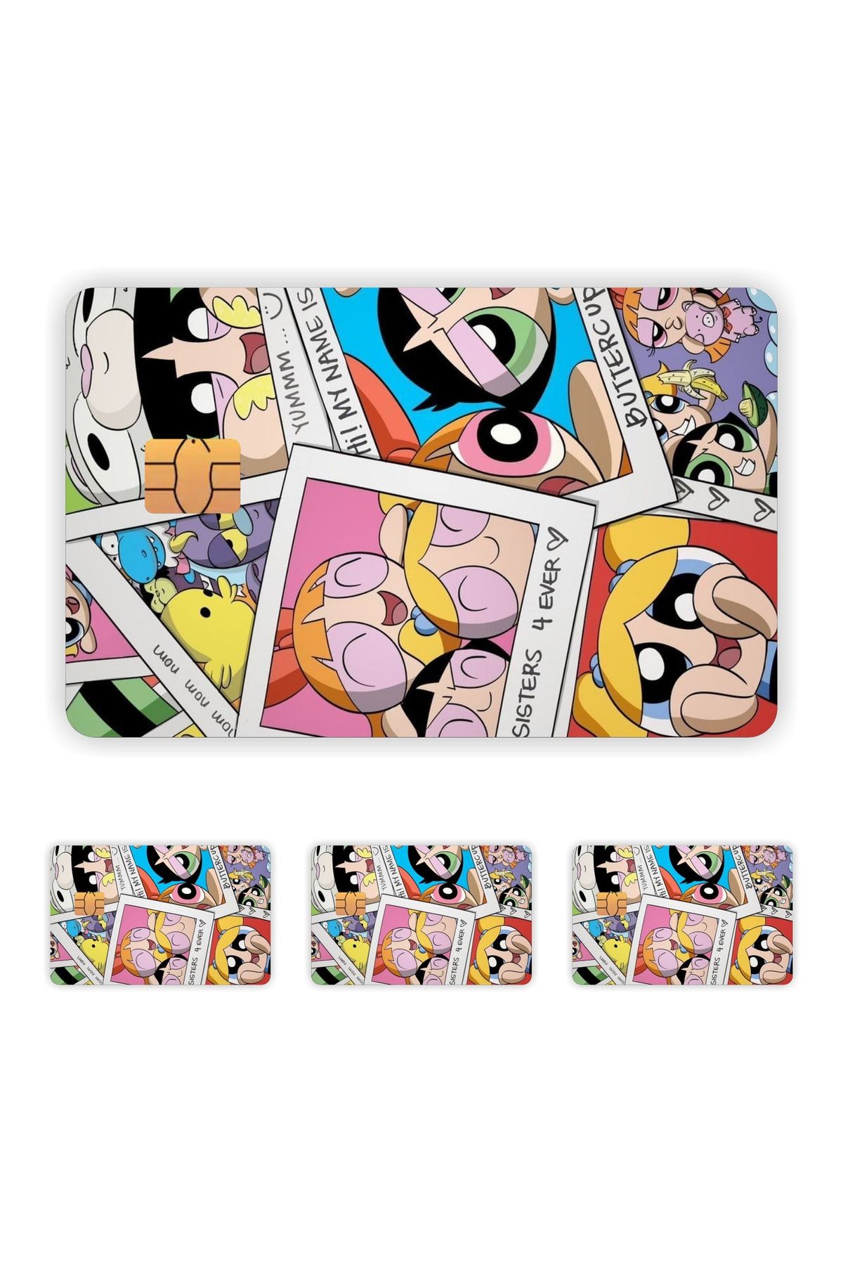 4 Adet  Powerpuff Girls Kart Kaplama Sticker Kart Etiketi 02