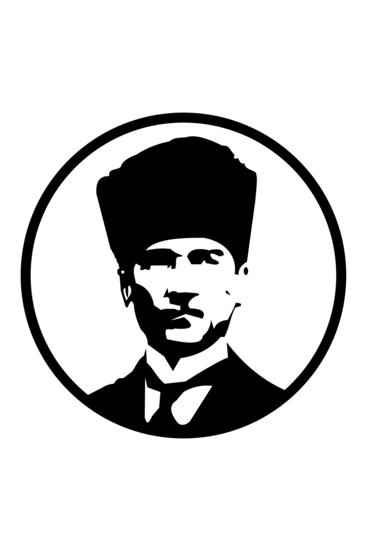 Atatürk Oto  Sticker Kalpaklı Araba Sticker Siyah 15 X 15 cm